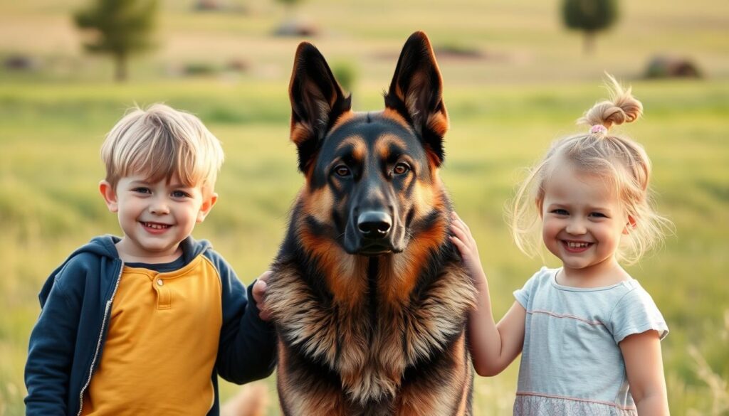 Anjing Gembala Jerman dengan anak-anak Anjing Gembala Jerman dengan anak-anak
